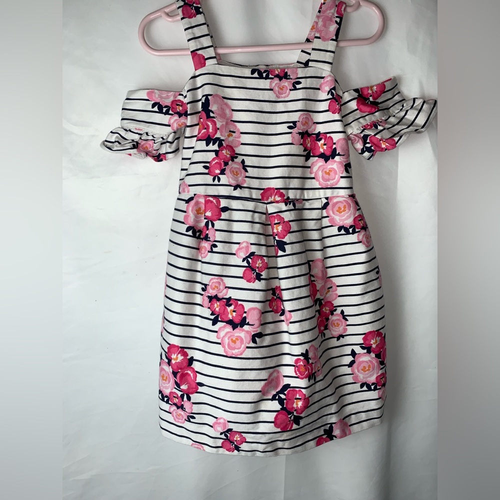 Janie And Jack Floral Striped Dress Ruffle Sleeves Tulle Underlayers Size 3